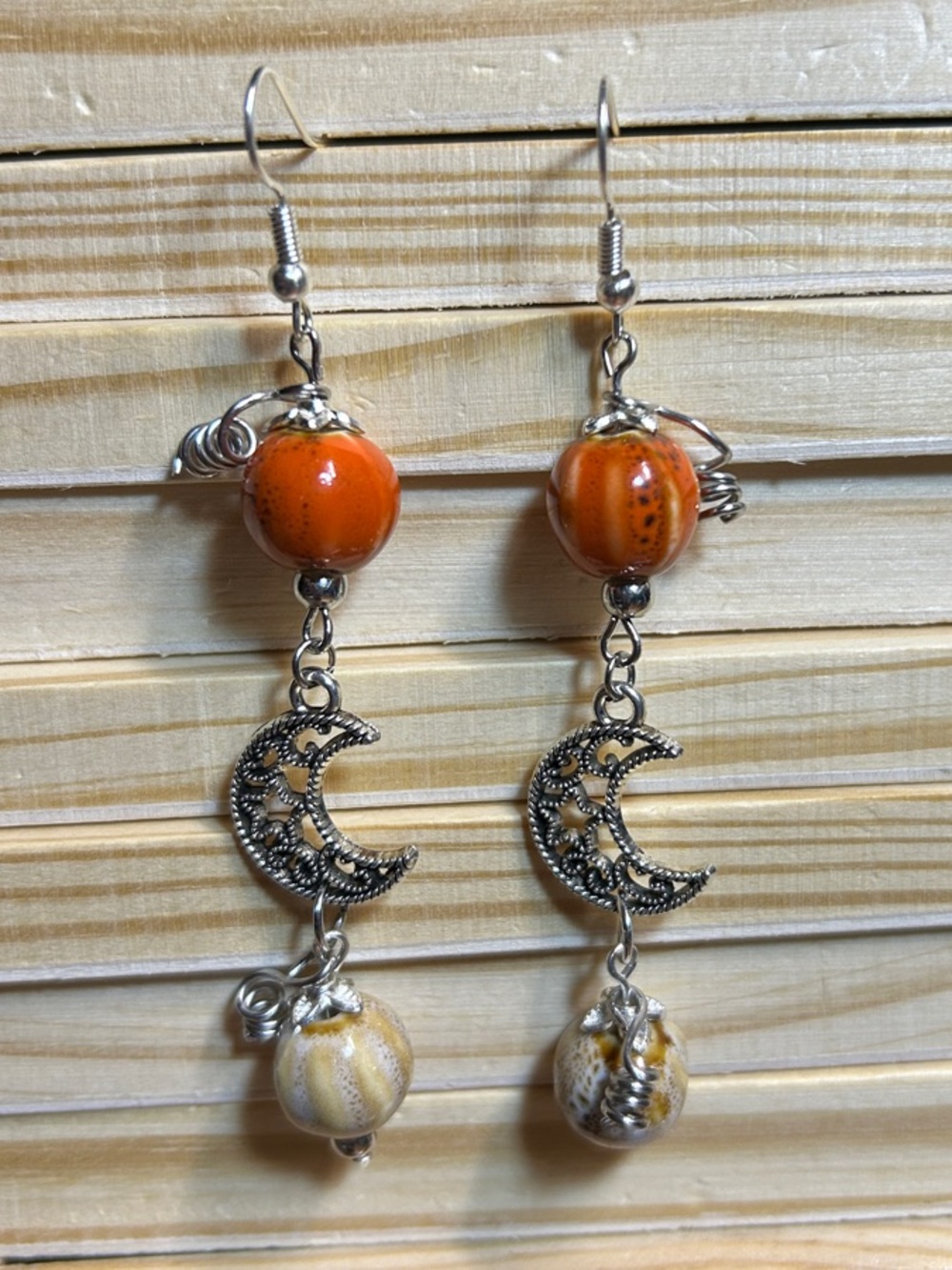 3/$25 Fall Inspired Pumpkin Moon Dangle Earrings